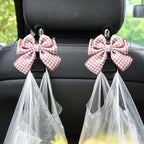 Mandark 2PCS Car Seat Headrest Hooks, Cute Bow Vehicle Hooks for Purses and Bags, Automotive Purse Hook Hanger Interior Decoration Accessories, Universal for SUV, Sedan, Truck (Pink/White)