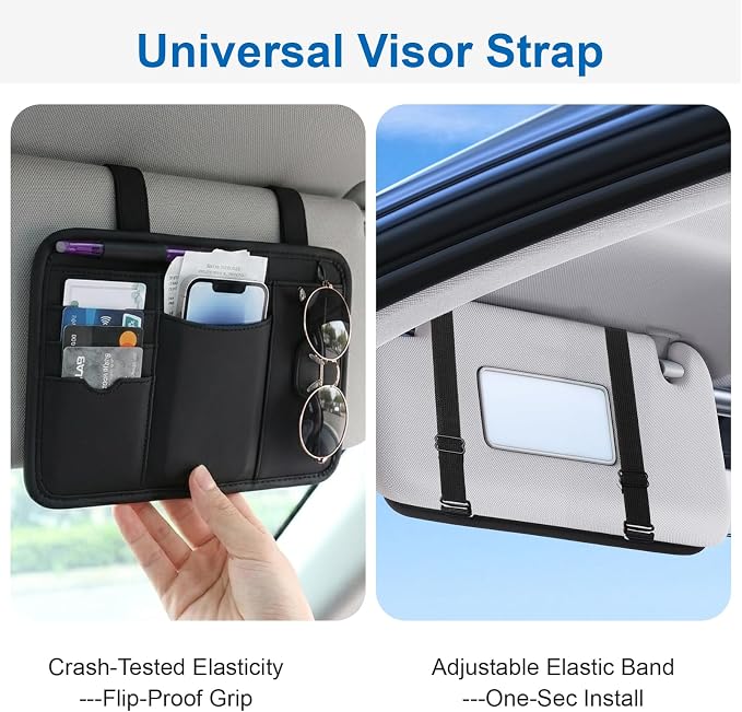 2 Pcs Car Sun Visor Multi-Pocket Organizer, Pu Leather Car Visor Organizer | Premium Pu Leather & Durable, Multi-Functional Storage, Instant Installation, Secure Fit