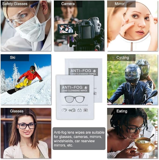 Anti-Fog Lens Wipes Pre-Moistened Anti-Fog Wipes,6" X 5",for Eye Glasses (200 Pack)