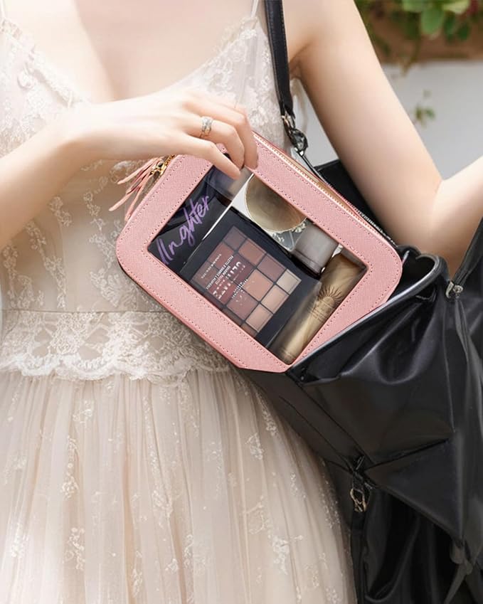 Travel Clear Makeup Bag Set, TSA Approved Cosmetic Bag Case with Zipper Portable Makeup Pouch Toiletry Bag Traveling Cosmetic Organizer Storage Bag Car Organizer Car Essentials