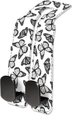 Car Seat Headrest Hook, Universal Leather Cute Hanger Holder Hook, Storage Organizer Interior Accessories for Purse Bags Handbag Black White Cute Butterfly