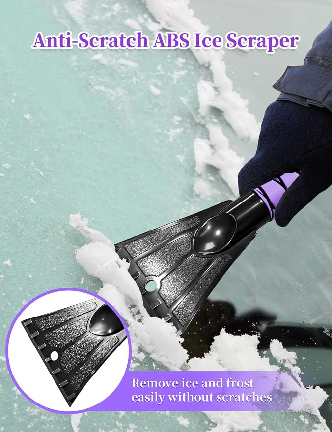 42.2 Inch Ice Scraper and Brush for Car, Snow Brush and Ice Scraper for Windshield Window, Car Snow Scraper with Foam Grip for SUV Truck Vehicle - Purple
