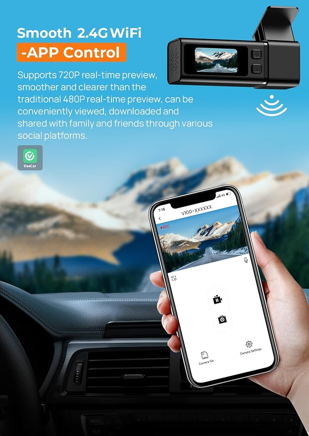 Dash Cam 2.5K Front Dash Camera for Cars with App, WiFi Mini Dashcam Built-in IPS Screen, Night Vision, G-Sensor, Smart Voice, Loop Recording, 24H Parking Mode, 32G SD Card Included, Support 256GB Max