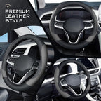 Coverado Nappa Leather Steering Wheel Cover Universal 14-15 Inch Anti-Slip Breathable Steering Wheel Protector Luxury Auto Decor for Men Women Black Gray