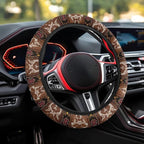 Auto Steering Wheel Cover Universal Stretch 15 Inch Anti-Slip Neoprene Car Steering Wheel Protector for Women Men, Aztec Brown Beige Cow Print