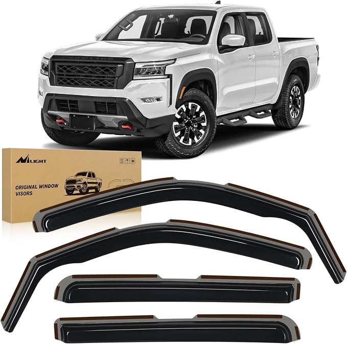 in-Channel Rain Guards for Frontier Crew Cab 2022-2026, Vent Window Visors, Low Profile Wind Deflectors for Rain & Fresh Air Ventilation, Smoke Tinted, 4PCS