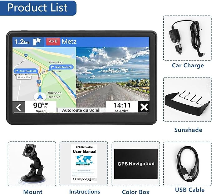GPS Navigation for Car Truck Drivers 7 inch Navigation Systems for Car with Voice Guidance and Speed Camera Warning 2D&3D map Americas Maps Free Lifetime Map