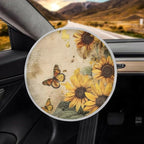 Sunflower Butterfly Steering Wheel Cover Sun Shade 17 inch Cooling Steering Wheel Sun Cover for Heat Protection Universal Auto Accessories Heat Reflector Fit Most Cars SUV Trucks Van