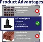 Tire Plugs Screw Type,Tire Repair Rubber Nail Kit, 2 Size Vacuum Tire Plug Kit, Carbon Steel Center, for Car, Motorcycle, Truck, Bicycle, ATV, with Storage Case