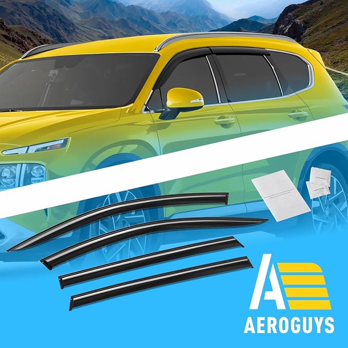 Extra Durable Window Deflectors Tape-On Window Visors Rain Guards Fit for Hyundai Santa Fe 2019-2023, Sun Visors, Wind Vent for Shades, Exterior Car Accessories - 4 pcs. AG0958