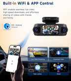 4K 360° Dash Cam 4-Channel Front/Rear/Inside/Side Car Dash Camera with WiFi, APP Control, Built-in GPS,128GB SD Card Included, 8 IR Night Vision, G-Sensor, 24/7 Parking Mode