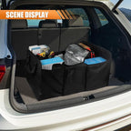 Car Trunk Organizer, Oxford Fabric Waterproof & Anti-Slip Vehicle Storage Box with Leak Proof & Insulated Cooler Bag, Large Capacity Foldable Auto Storage Box for Car, SUV, Truck (Black)