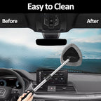 Car Windshield Cleaning Tools, Expandable Car Window Cleaner kit with 4 Reusable Microfiber Pads, Windshield Cleaning Wand Tool, Auto Interior Dust Brush, for Trucks, SUVs, RVs etc
