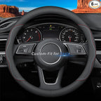 Deer Route Custom-Fit for Tesla Steering Wheel Cover, Premium Leather Car Steering Wheel Cover with Logo, Non-Slip, Breathable, for Tesla Accessories (A-Style,for Tesla)