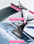 2 Pack 27 Inch Ice Scraper and Brush for Car, Snow Brush and Ice Scraper with Foam Grip, Detachable Snow Scraper for SUV Truck Vehicle Auto Windshield Window - Purple & Pink