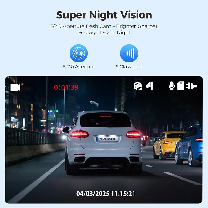 M01 Dual Dash Cam Front and Rear with Free 64GB Card, 3" Screen Dual Dashboard Camera for Car, Built-in ADAS G-Sensor, 24H Parking Mode Car Camera (M01 Pro)