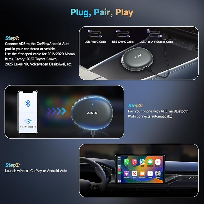 AI CarPlay Box Dual-WiFi Wireless CarPlay&Android Auto Adapter | Built-in Android Multimedia System, Video & Music Apps, Navigation, AI Voice, Support Factory Wired CarPlay/Android Auto