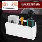 Car Trash Can, Leather Waterproof Automotive Garbage Can with Trash Bag, Hanging Mini Vehicle Trash Bin, Small Auto Door Organizer Storage Pouch, Universal Car Accessories (White)