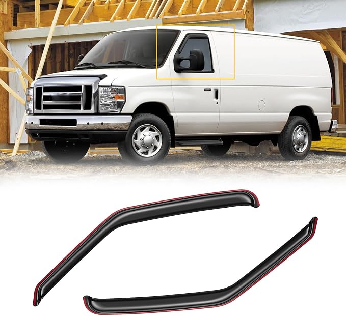 in-Channel Window Visors for 2007-2014 Ford E-150 E-250 E-350 E-450 Super Duty, Rain Guards Shields Vent Deflector Shade Dark Smoke for E150 E250 E350 E450, 2PCS