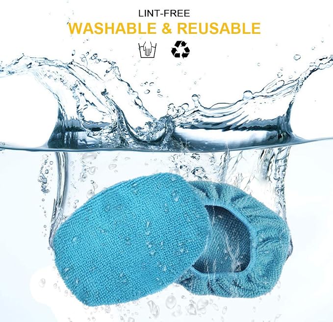 Car Care Microfiber Cloths for Windshield Cleaning Tool, Windshield Cleanner Wand Replaceable Glass Cleaning Bonnets, Interior Auto Window Cleaner Washing Pads, Fit 5”, Blue, 5 Pack