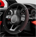 Bling Car Steering Wheel Cover, 15 Inch Sparkly Rhinestone Soft Leather Steering Wheel Protector, Non-Slip Universal Auto Elastic Steering Wheel Covers for Women Girls (Black & Red)