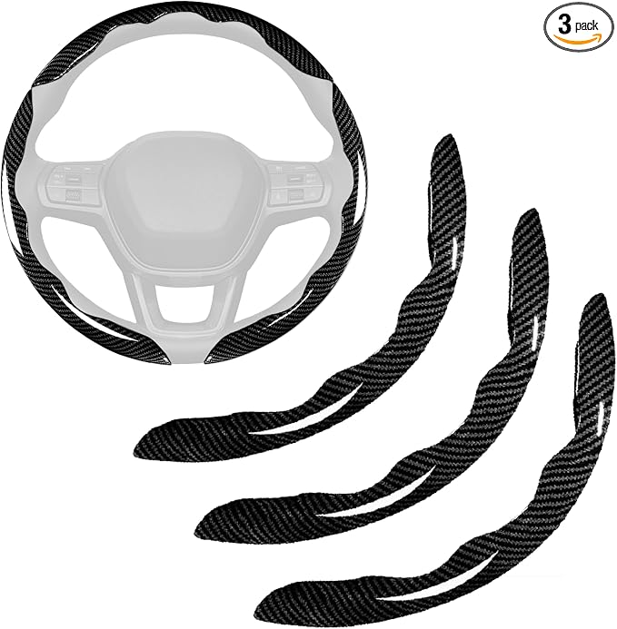 3PCS Carbon Fiber Steering Wheel Cover-Segmented Clip-On Design Anti-Slip & Scratch Resistant Universal Fit 14.5"-16" for Cars/Truck/SUV Great Gift for Men & Women