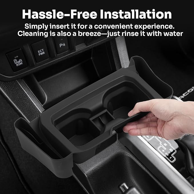 Center Console Cup Holder Insert for 2016-2023 Toyota Tacoma Interior Accessories, TPE Silicone Material 2-in-1 Center Console Drink Cup Holder Insert