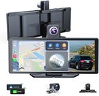 10.26" Wireless Portable Carplay Screen CarPlay & Android Auto Car Stereo 360 Rotation 4K Dash Cam 1080p Rear Camera Mirror Link Voice Control GPS Navigation(SD Card Excluded)