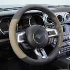 Two Tone Perforated PU Leather Steering Wheel Cover for Car Van SUV Truck, 14.5 to 15 inch, Standard, Beige