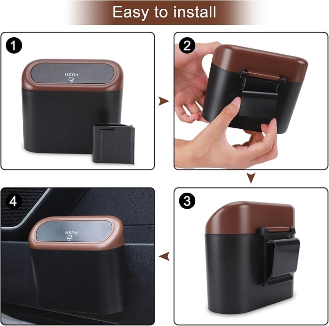 Car Trash Can with Lid, Leakproof Vehicle Trash Bin Auto Dustbin Organizer, Waterproof Mini Garbage Bin Trash Container with Garbage Bag for Automotive Car, Home, Office, Kitchen