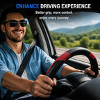Car Steering Wheel Cover, 15 inch Carbon Fiber Microfiber Anti-Slip Breathable PU Leather Elastic Steering Wheel Protector, Car Interior Accessories for Most Cars (Wine Red)