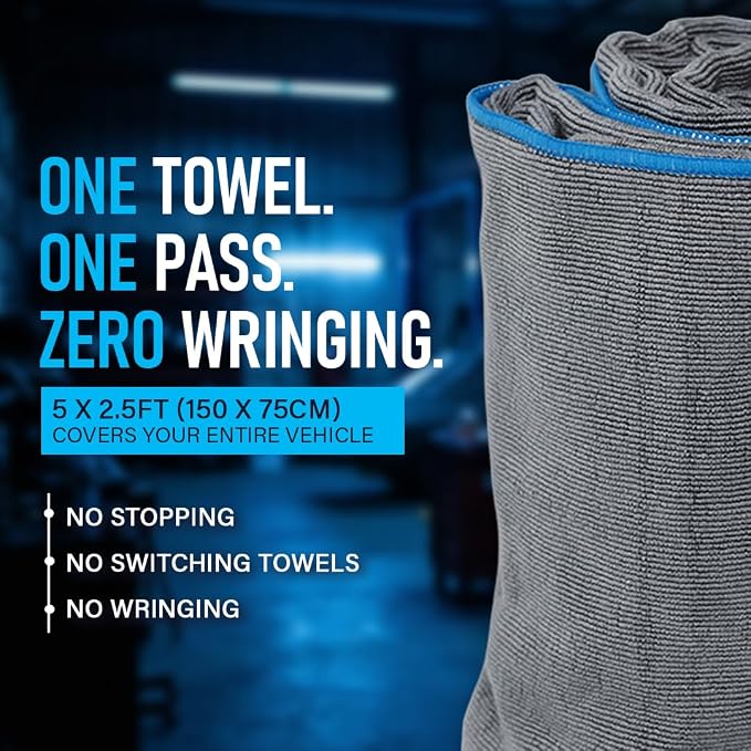 Original 2.0 Microfiber Car Drying Towel | 150 x 75cm | Extra Large Channel Weave Drying Cloth | Ultra Absorbent, Scratch-Free, Auto Detailing Towel for Cars SUVs Trucks & Boats