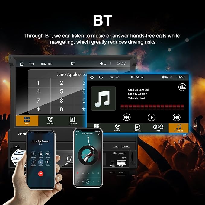 Single-Din-Touchscreen-Radio,Carplay&Android Auto,Car Stereo Backup Camera | Bluetooth/FM/RDS Radio/Type-C/USB/SD/MP4/MP5 Player