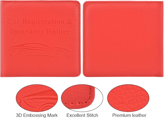 Car Registration and Insurance Holder, Vehicle Glove Box Car Organizer Men Women Wallet Accessories Case for Cards, Essential Document, Driver License, Red