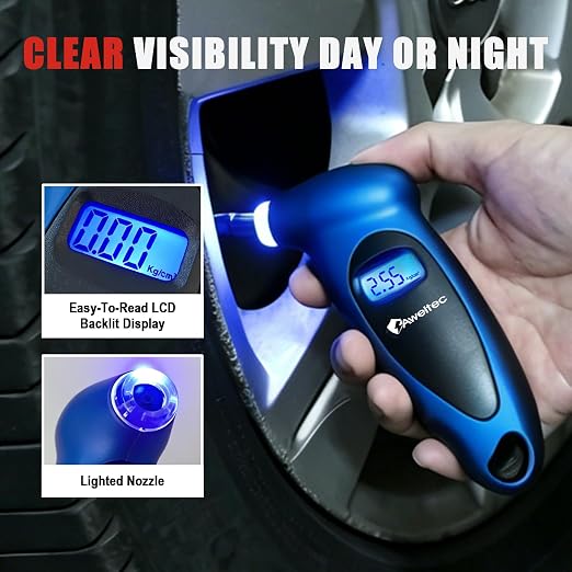 Digital Tire Pressure Gauge,Accurate Cars Air Gauge 150 PSI,Blue | 0-150PSI Calibrated,Accurate in 0.1 Increments,4 Measurement Units,Backlight LCD&Nozzle Light,for Everyday Vehicles