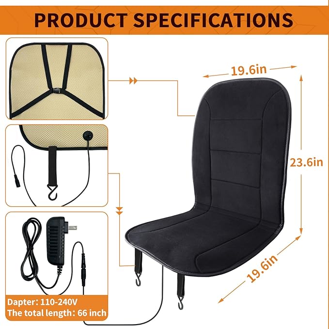 Heated Seat Cushion for Office Chair - Heating Pad for Back, Lumbar, Hip, Thigh with 7 Temp Levels & Auto Shutoff - Warm Gift for Winter