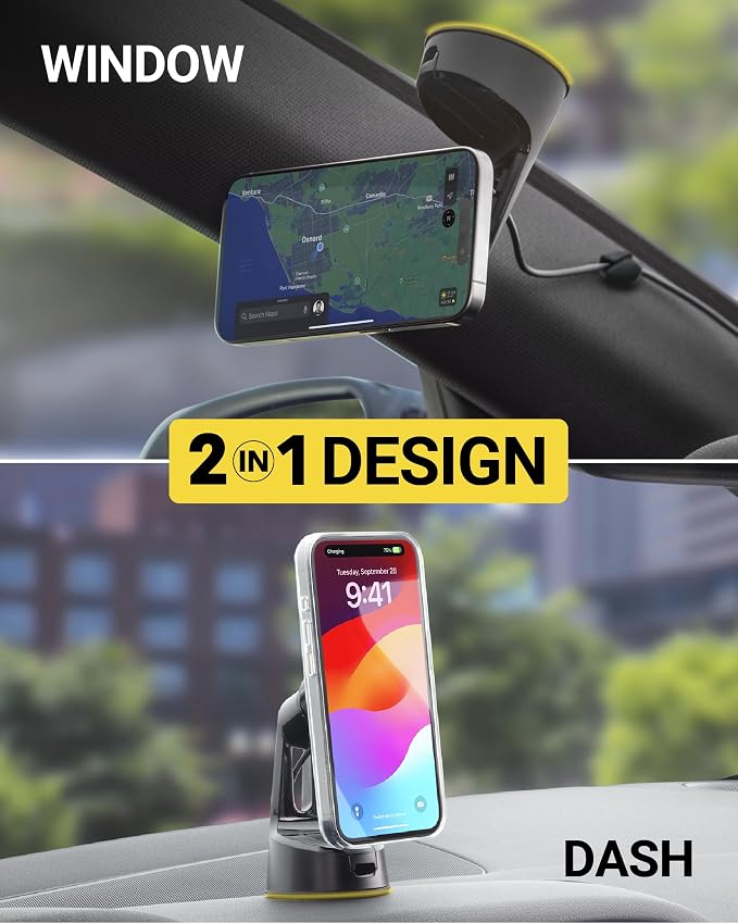 MagicMount Charge Pro Qi2 Fast Wireless Charging MagSafe Car Mount Charger, 15W Magnetic Cell Phone Holder for Car Dashboard/Windshield Compatible with iPhone 16/15/14/13/12 Pro Max Plus, S25