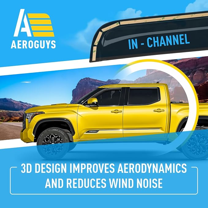 Extra Durable Window Deflectors in-Channel Window Visors Rain Guards Fit for Toyota Tundra 2022-2026 CrewMax, Sun Visors, Wind Vent for Shades, Exterior Car Accessories - 4 pcs. AG0915