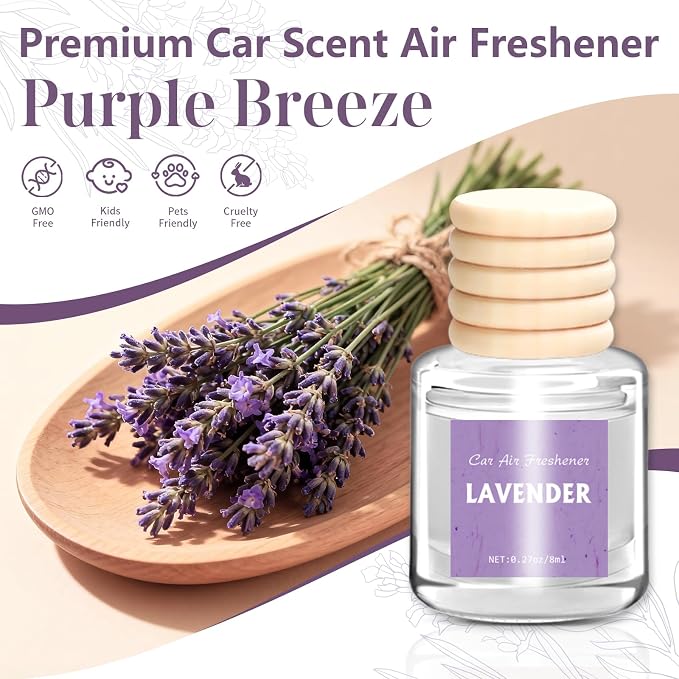 Car Air Freshener Diffuser Set, 6 Pack Lavender Natural Slow-Release Fragrance, Long Lasting Air Freshener for Women & Men Car Accessories, Hanging Cute Automotive Interior Decor Gift (8ml Each)