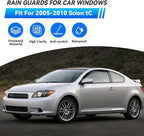 2pcs Smoke Tint Sun Rain Guard Vent Window Visors Compatible with 2005-2010 Scion tC, Outside Mount Tape On Style Acrylic Set of 2 Front