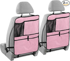 Pink Car Seat Organizer for Kids Backseat Kick Mat with Adjustable Strap Back Seat Protectors for Vehicle SUV Car 2 Pcs