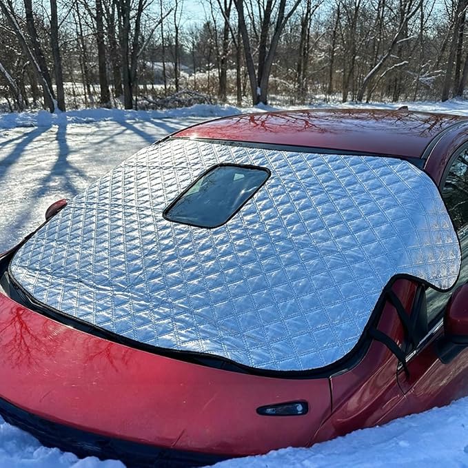 Car Windshield Cover for Ice and Snow, 72.83"×38.58" Weatherproof Car Window Protector with Elastic Straps, Universal Automotive Frost Guard Accessories for Cars/SUVs/Trucks (Silver)