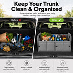 PAT SAM'S Trunk Organizer for SUV, Collapsible Car Trunk Organizer with Dividers, Waterproof 600D Oxford, Non-Slip Storage Organizer for Groceries, Tools, Travel, Truck & Car (Grey)