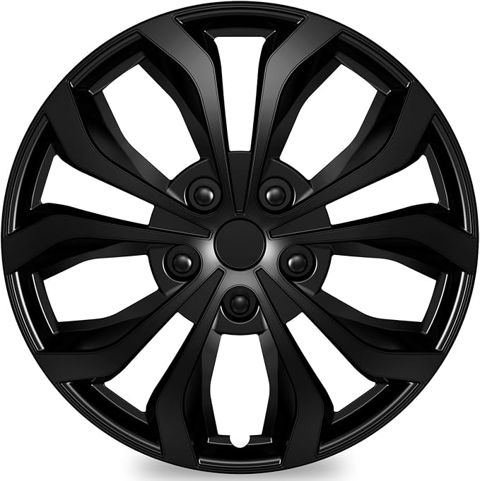 4-Pack Universal Hubcaps Wheel Covers Replacement R15, Steel Wheel Rim Cover for Most Cars Trucks Sedans SUV, 15" 15 in Hub Caps (Bright Black Color, 15 inch)