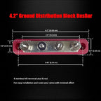 4 x #10 (M5) Studs Bus Bar, 4.2" Power Distribution Block Brass Battery BusBar Junction with Cover for Auto Boat Amplifier and More (Red)