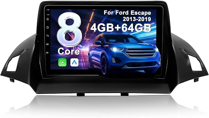 8Core 4G+64G Car Radio for Ford Escape 2013-2019: Upgrade Android 15 9" 1280 * 720P Touchscreen Stereo Head Unit CarPlay Android Auto, BT, WiFi 6, GPS, AM, FM, RDS, 36EQ, SWC, 1080P Backup Camera