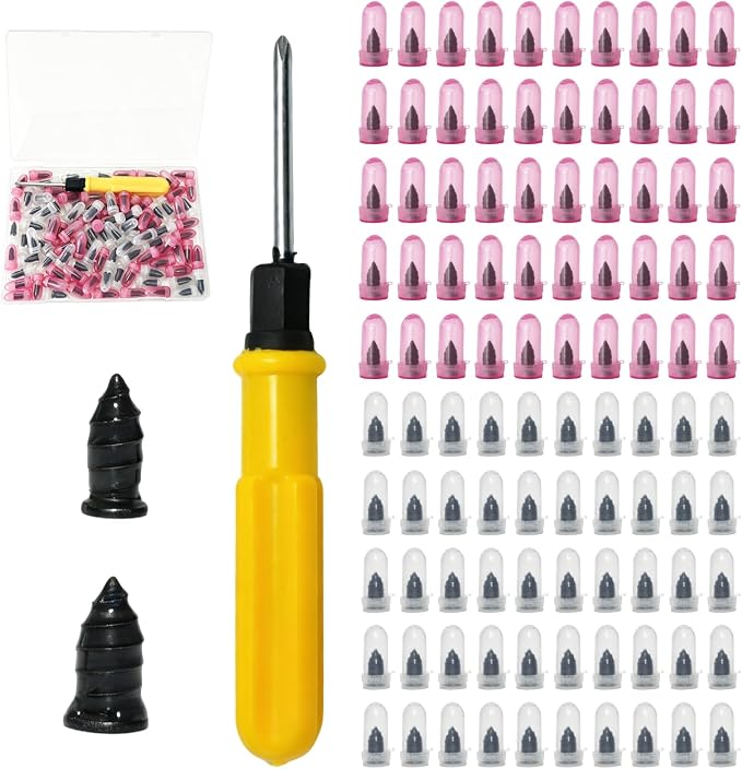 100PCS Tire Repair Rubber Nails Kit with Screwdriver & Storage Box - 2 Sizes Individually Packaged Self-Service Tire Repair Tools for Cars, Trucks, Motorcycles, Bikes, ATVs - No Tire Removal