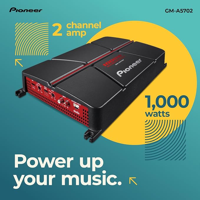 GM-A5702 2-Channel Car Amplifier – 1000W Max, Class AB, Bridgeable Design, Bridgeable, Variable Filters, High Power