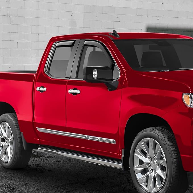 Voron Glass in-Channel Extra Durable Rain Guards for Trucks Chevrolet (Chevy) Silverado/GMC Sierra 1500 2019-2026 Double Cab, Window Deflectors, Vent Window Visors, 4 Pieces - 230091