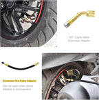 Tire Valve Extension, 8.25 Inch Flexible Valve Stem Extenders with 135 Degree Brass Schrader Tire Valve Extension Adaptor Compatible for Cars Truck Motorcycle Bike Scooter